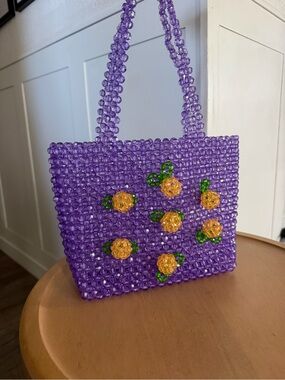 Susan Alexandra ( No Tag) Purple And Yellow Floral Beaded Bag